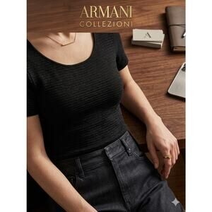 Armani Collezioni Ribbed Scoop Neck Top
